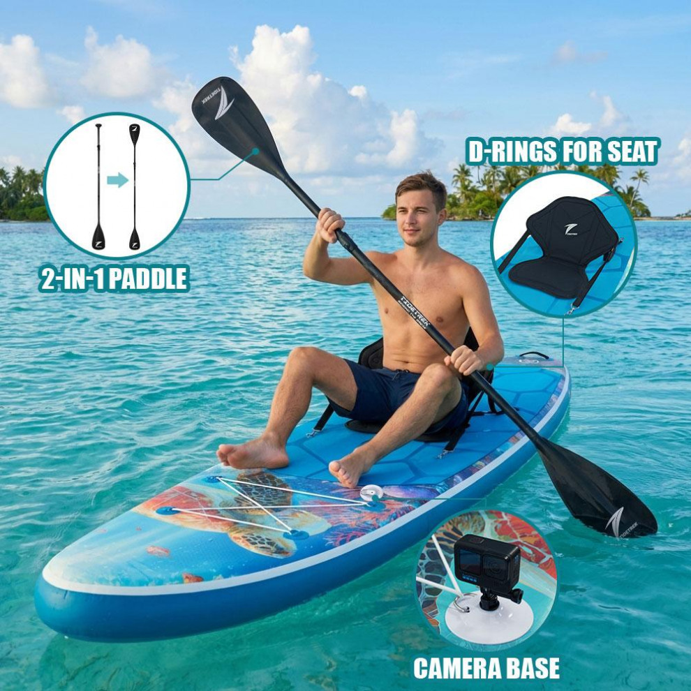 Сапборд TIDETREK SUPTT71F (350*83*15) бирюзовый с сиденьем и двойным веслом, код 78943