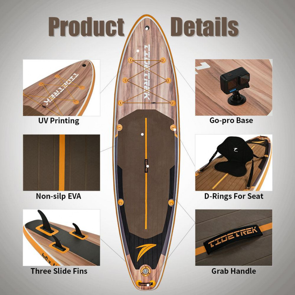 Сапборд TIDETREK SUPTT71K (335*86*15) коричневое дерево с сиденьем и двойным веслом, код 78940