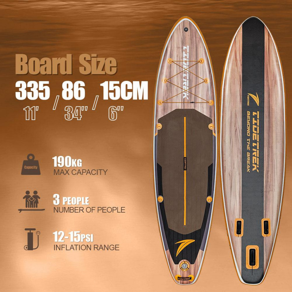 Сапборд TIDETREK SUPTT71K (335*86*15) коричневое дерево с сиденьем и двойным веслом, код 78940