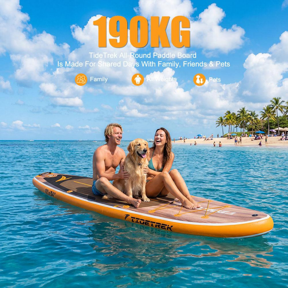 Сапборд TIDETREK SUPTT71K (335*86*15) коричневое дерево с сиденьем и двойным веслом, код 78940