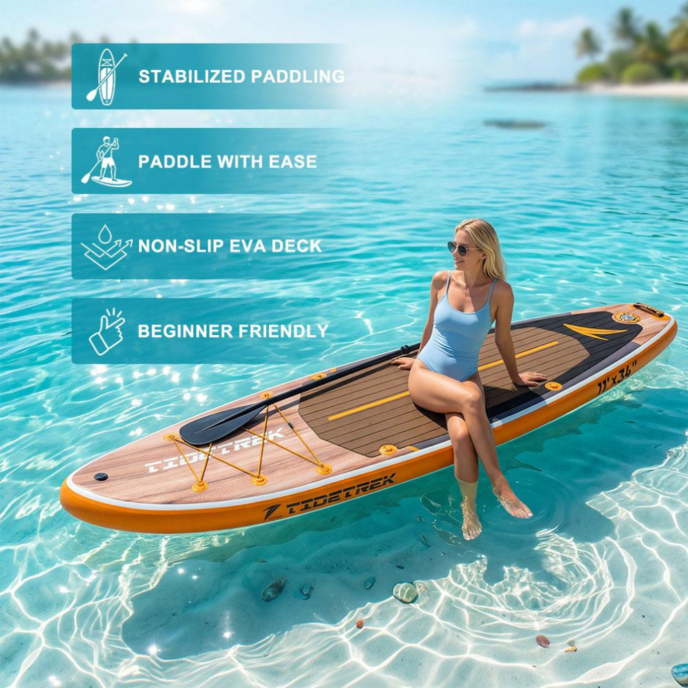 Сапборд TIDETREK SUPTT71K (335*86*15) коричневое дерево с сиденьем и двойным веслом, код 78940