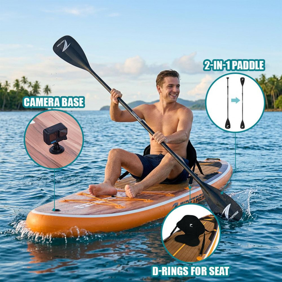 Сапборд TIDETREK SUPTT71K (335*86*15) коричневое дерево с сиденьем и двойным веслом, код 78940