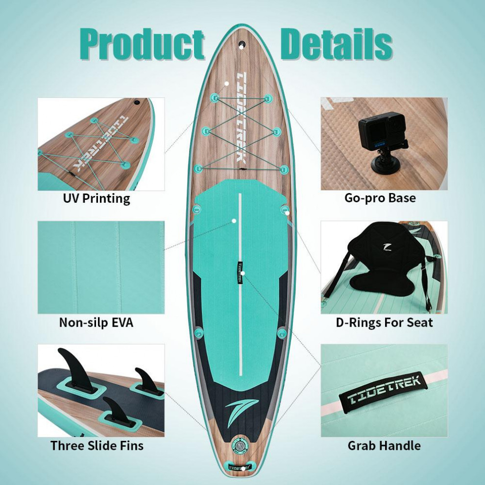 Сапборд TIDETREK SUPTT71S (335*86*15) бирюзовое дерево с сиденьем и двойным веслом, код 78941