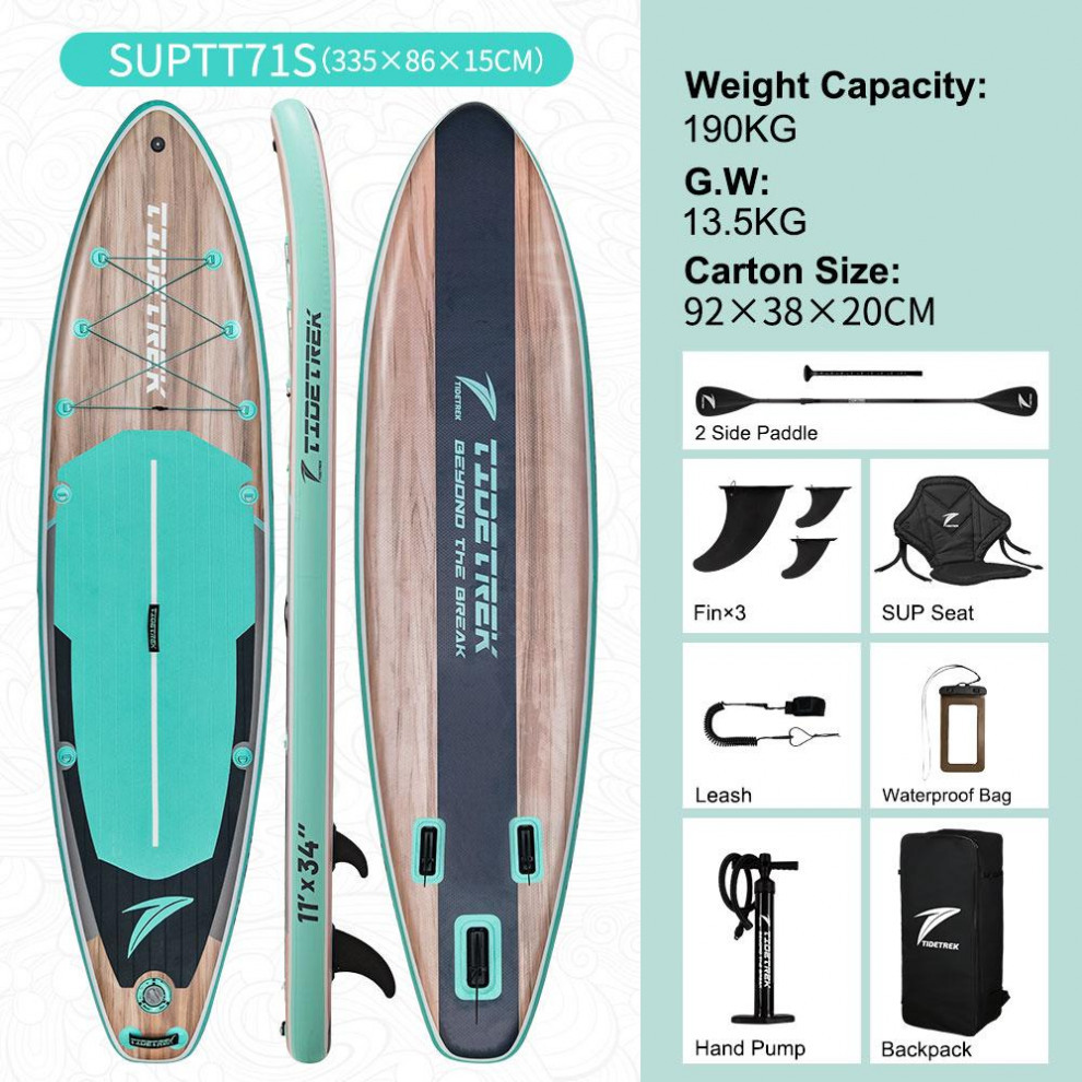 Сапборд TIDETREK SUPTT71S (335*86*15) бирюзовое дерево с сиденьем и двойным веслом, код 78941