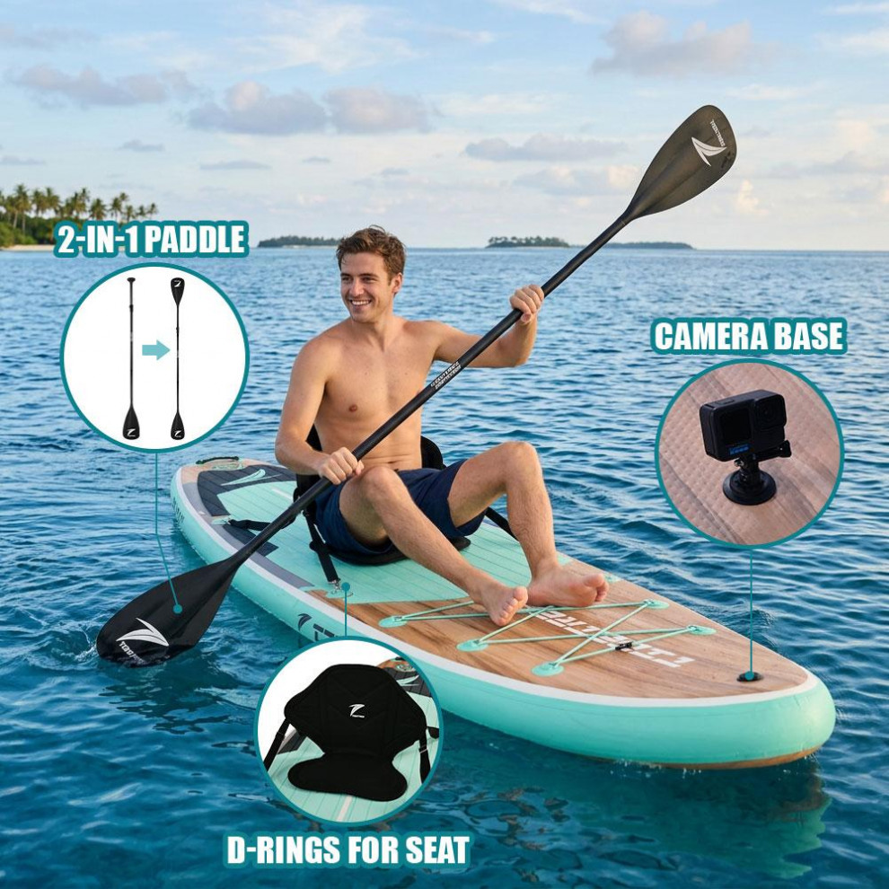 Сапборд TIDETREK SUPTT71S (335*86*15) бирюзовое дерево с сиденьем и двойным веслом, код 78941