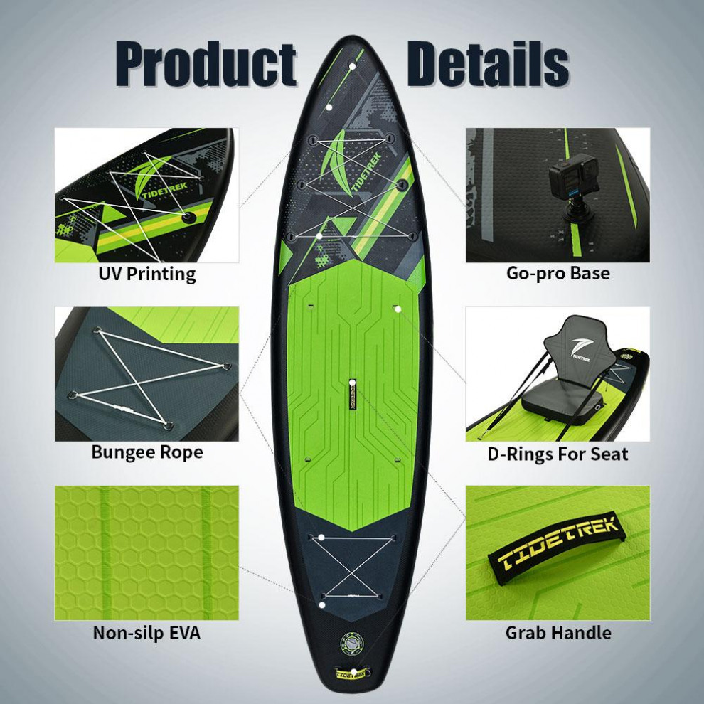 Сапборд TIDETREK SUPTT73C (350*89*15) черно-зелёный с сиденьем и двойным веслом, код 78947