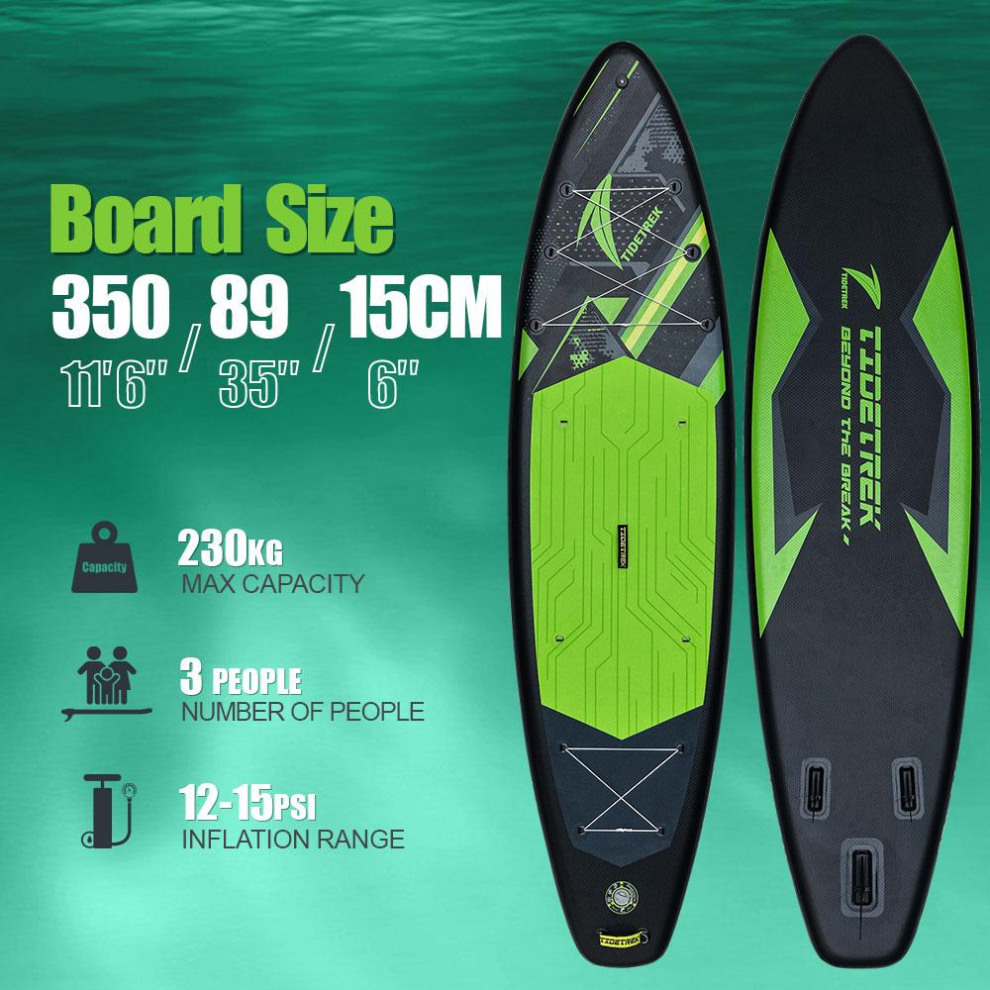 Сапборд TIDETREK SUPTT73C (350*89*15) черно-зелёный с сиденьем и двойным веслом, код 78947